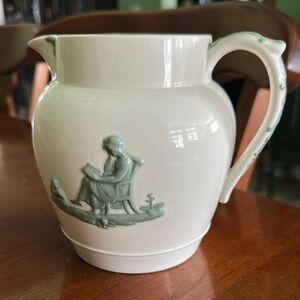 Elegant Cream and Green Ceramic Pitcher